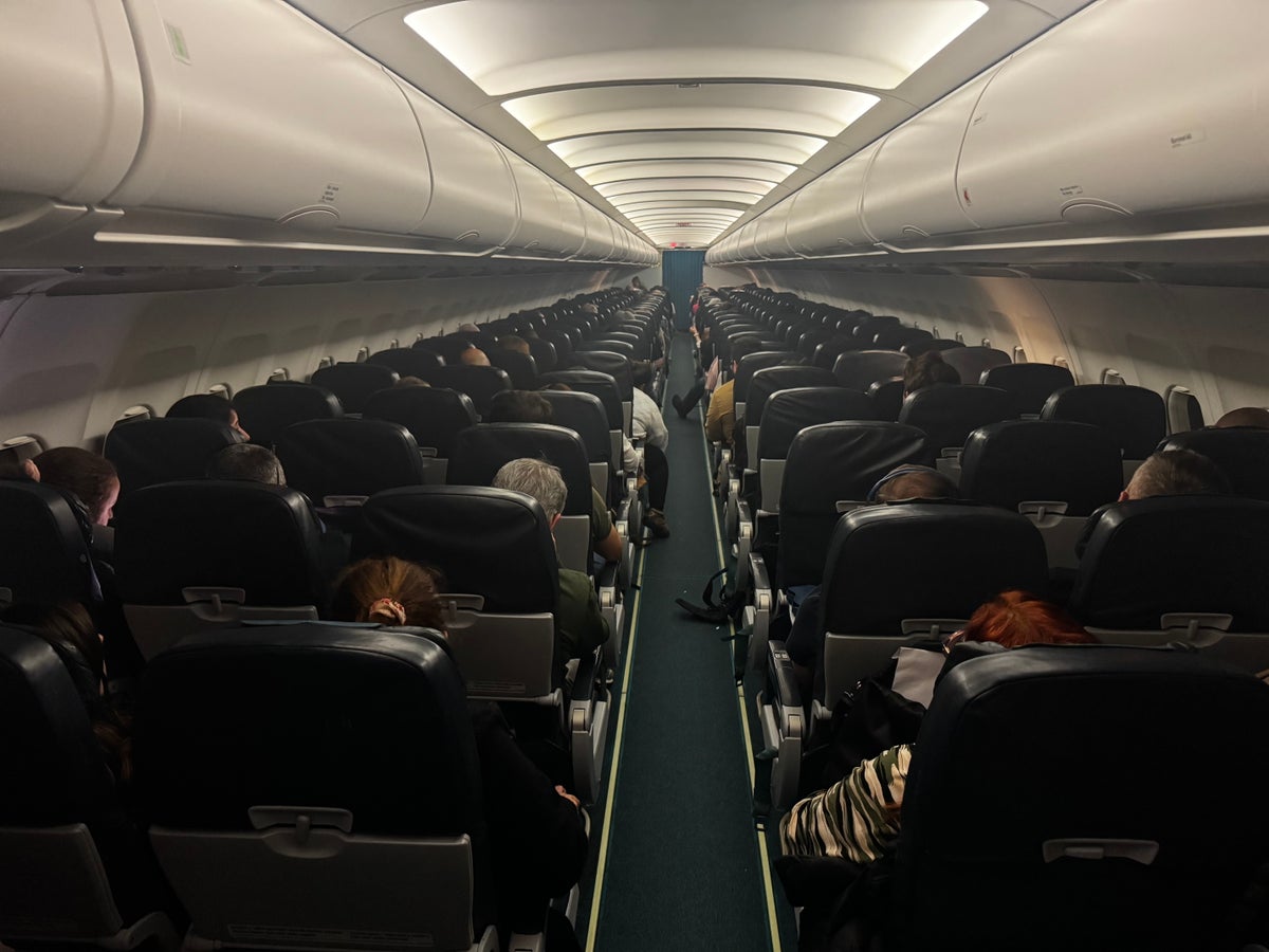 Azores Airlines A320 aisle overhead view