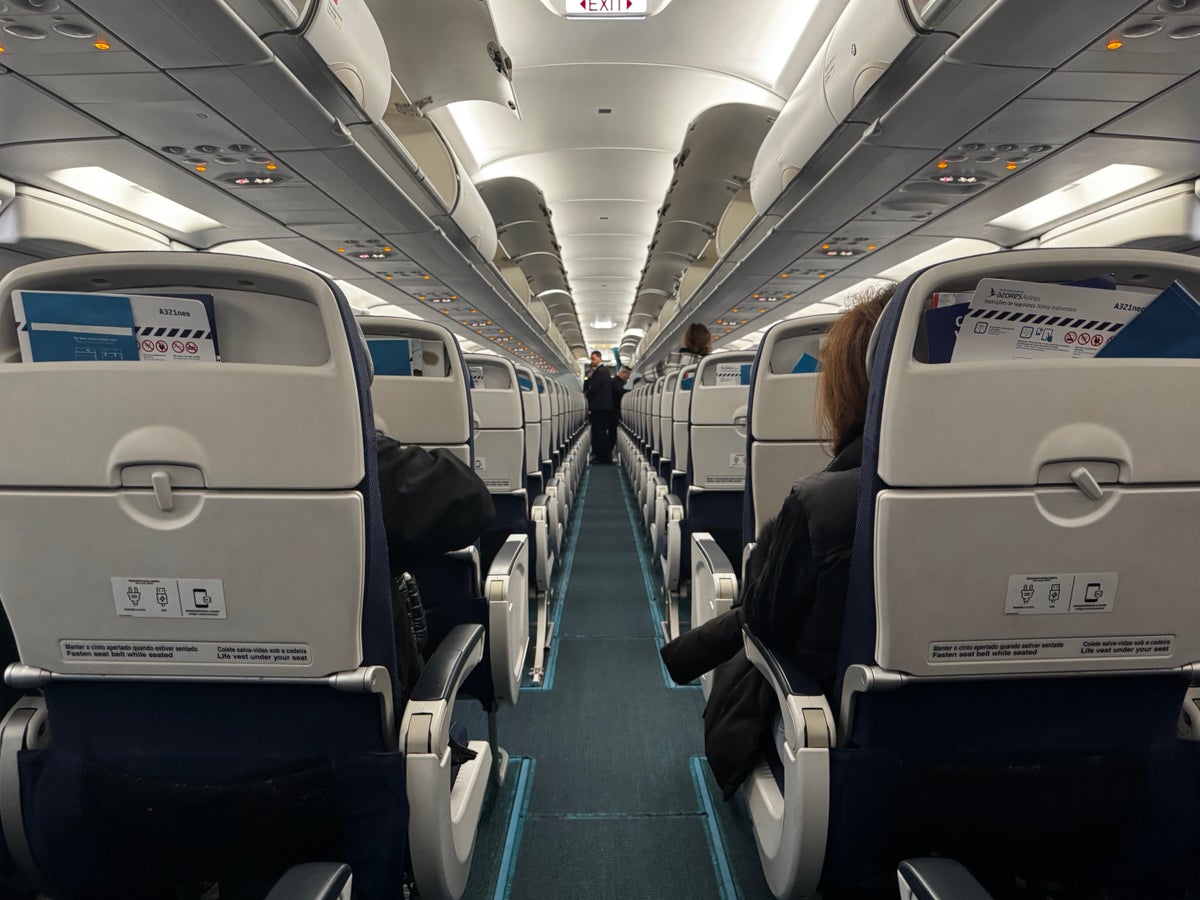 Azores Airlines A321 view up aisle from rear