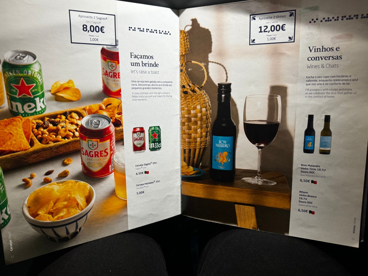 Azores Airlines menu alcohol