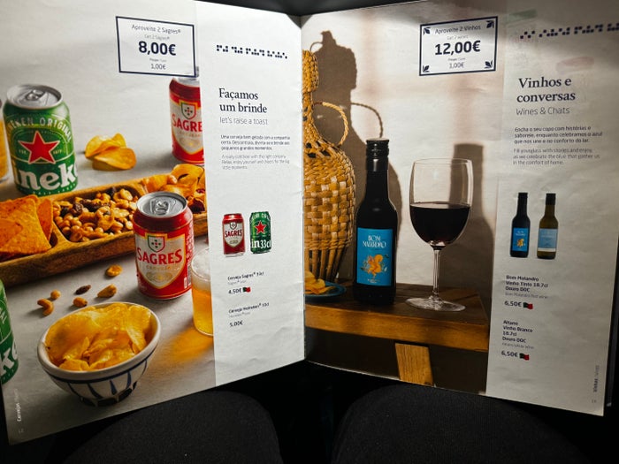 Azores Airlines menu alcohol