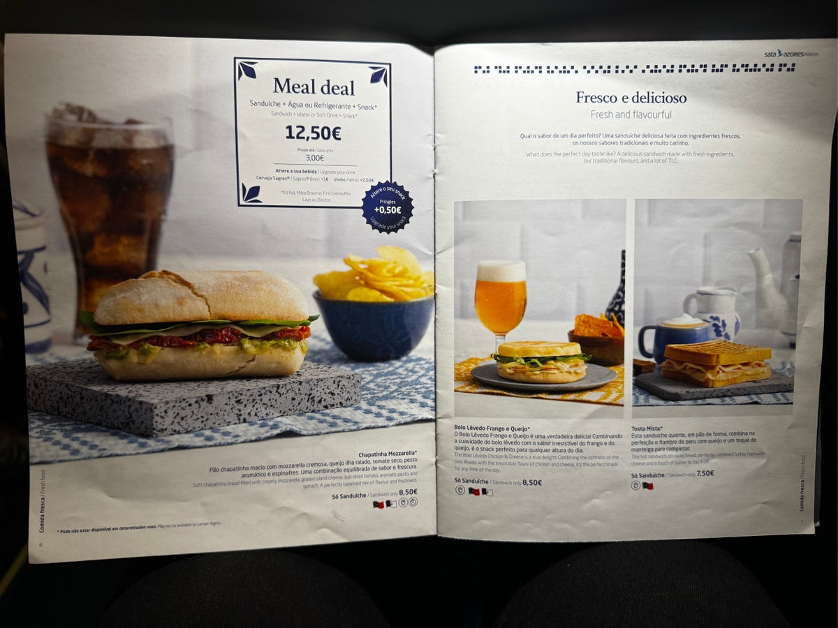 Azores Airlines menu meal deal