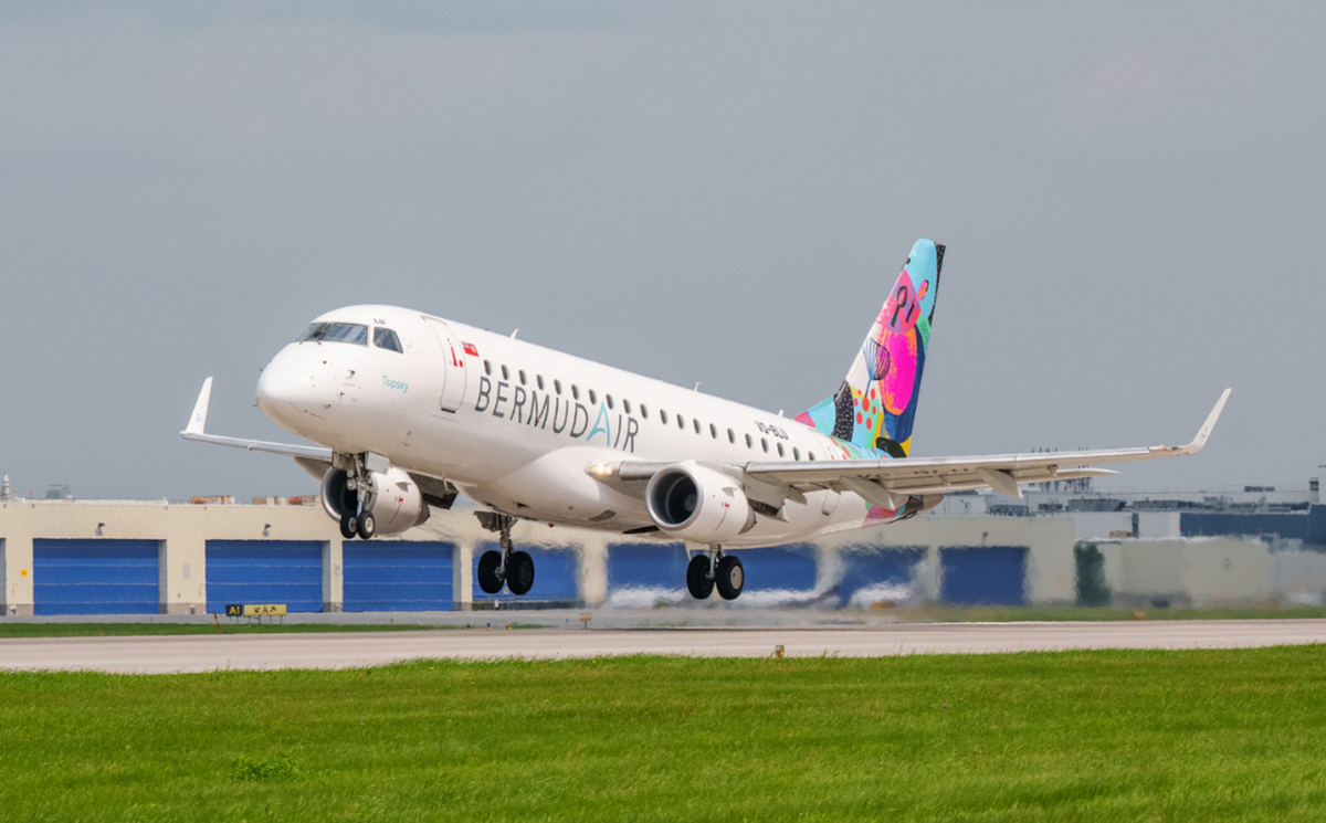 BermudAir plane taking off front angle