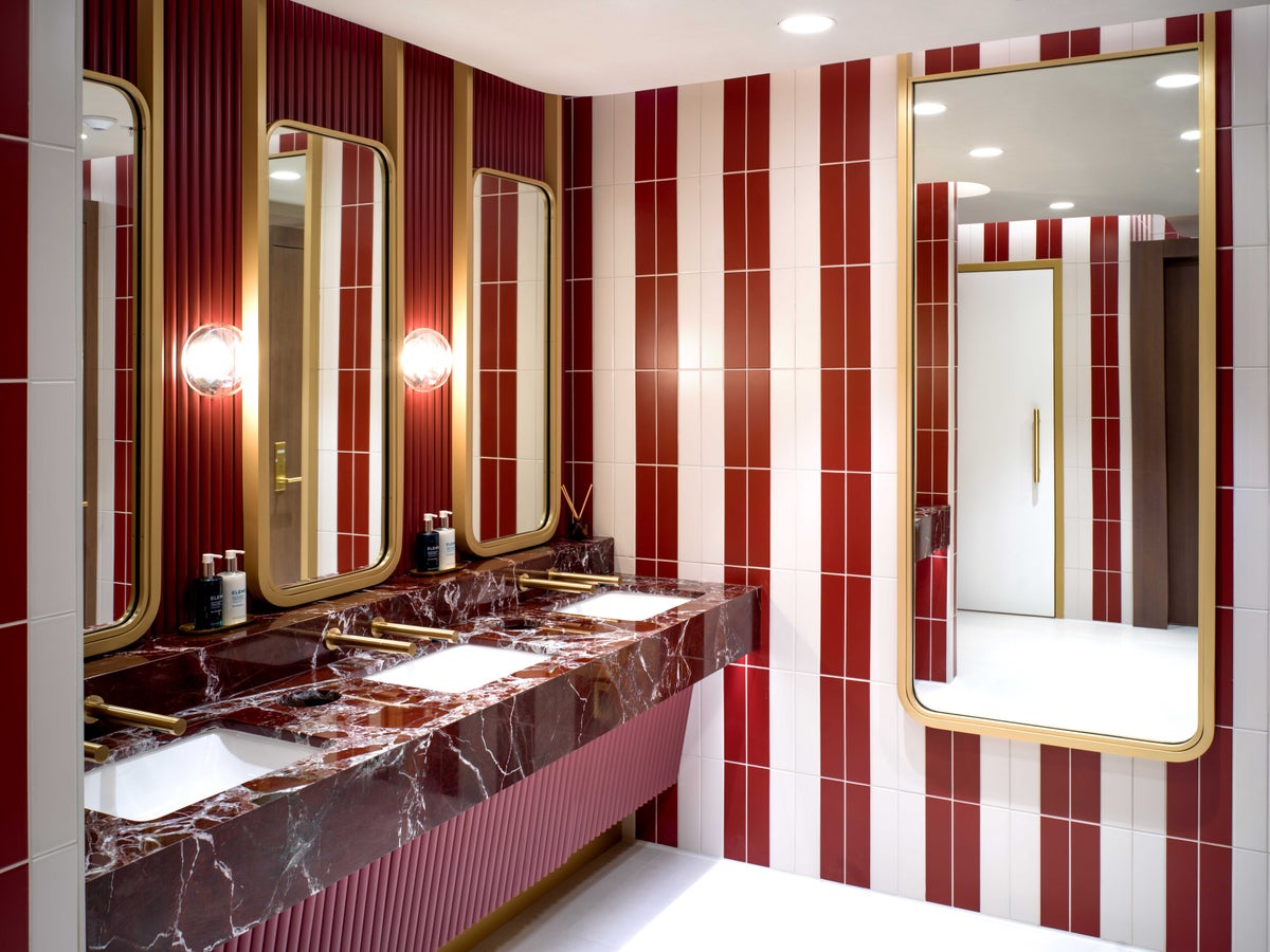 British Airways New Miami Lounge striped bathrooms