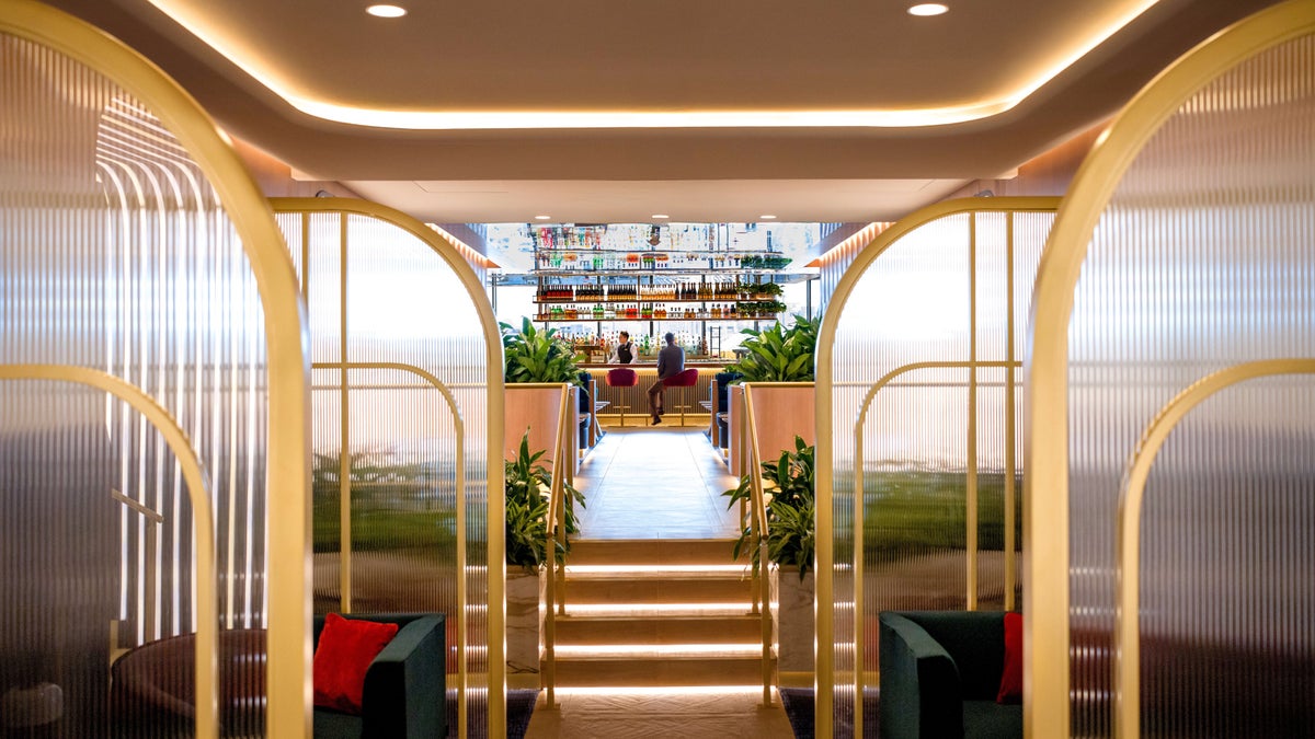 British Airways New Miami Lounge view up steps to bar