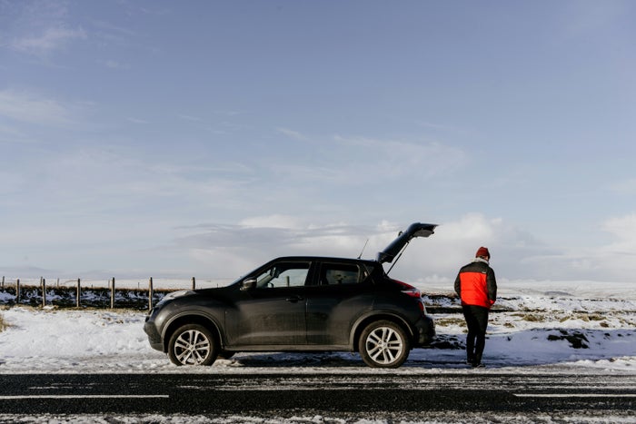 Car breakdown on snowy road Car breakdown on snowy road