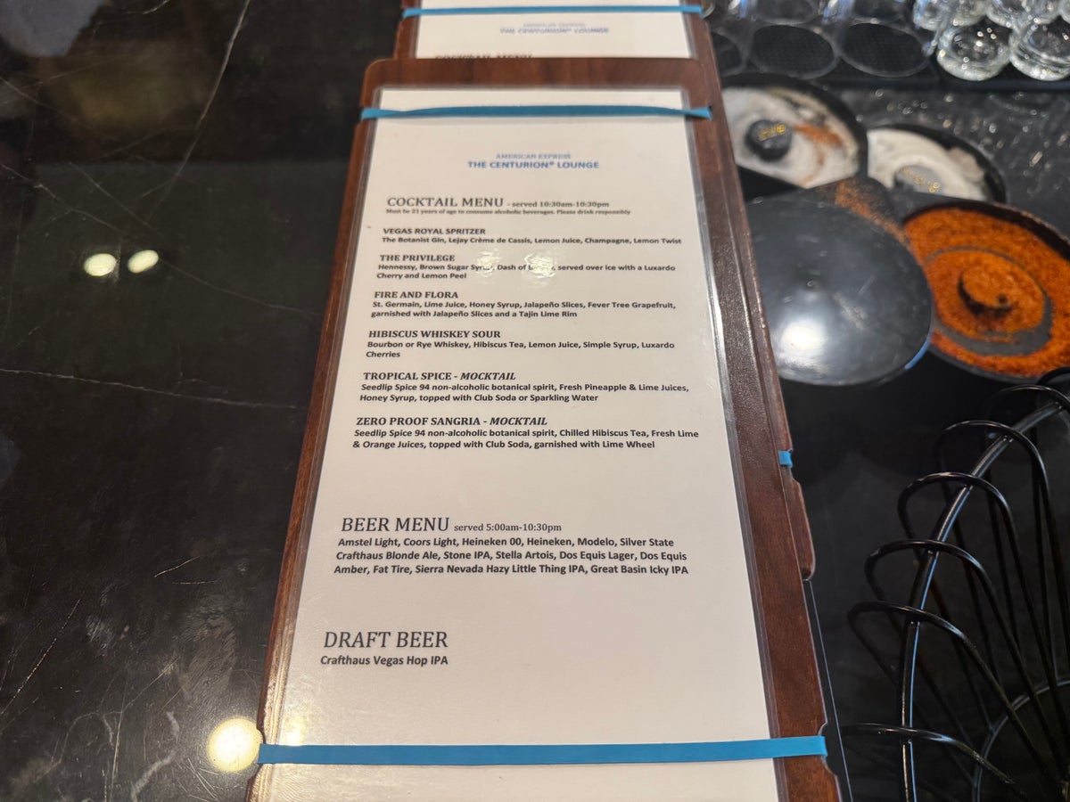 Centurion Lounge Las Vegas bar menu