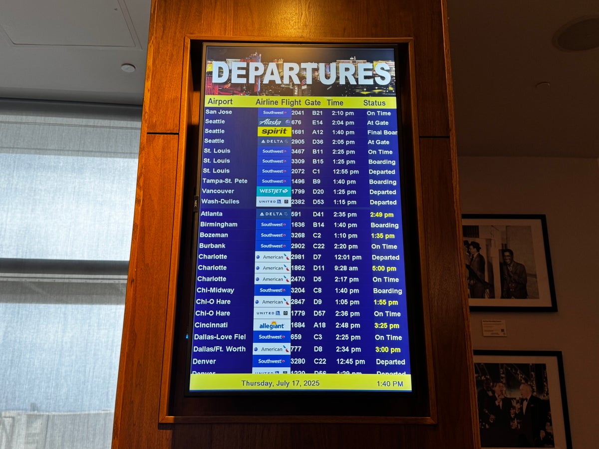 Centurion Lounge Las Vegas departure board