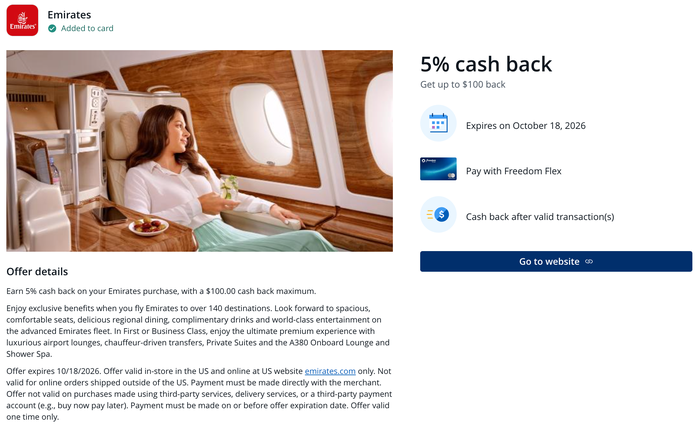 Chase Offer Emirates September 2026