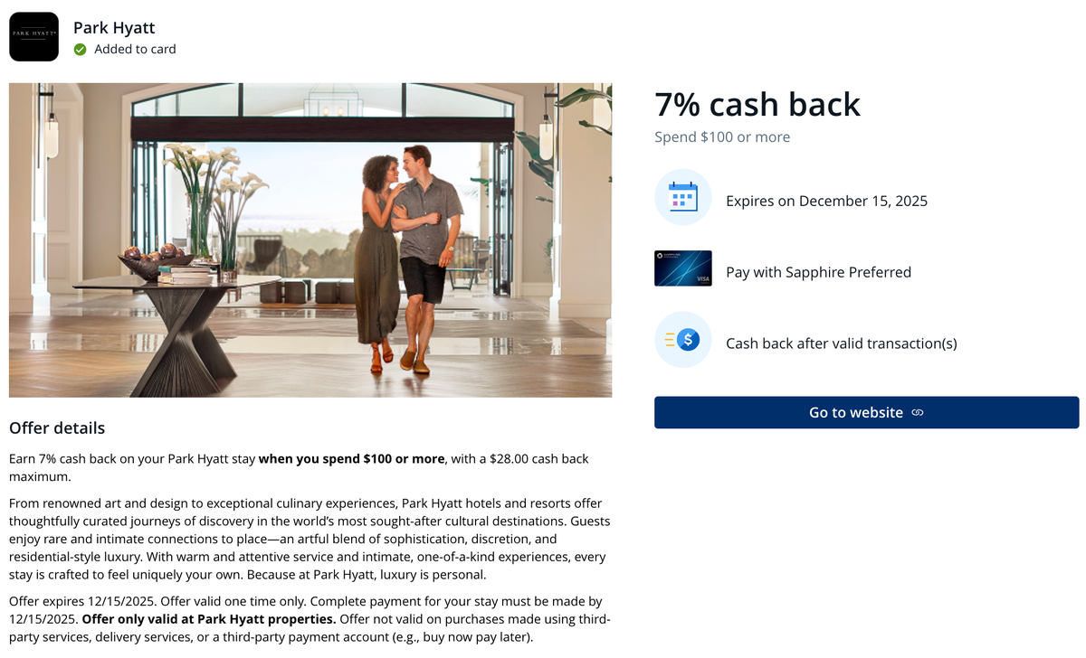 Chase Offer Park Hyatt November 2025