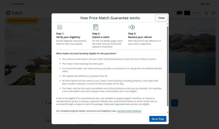 Chase Travel price match terms Chase Travel price match terms