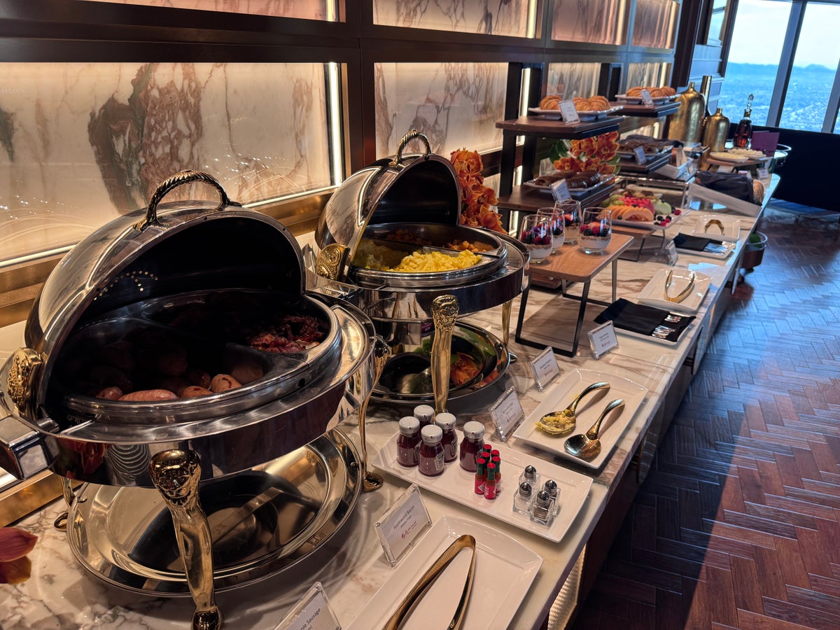 Conrad Las Vegas Club 66 breakfast hot food buffet spread with chafing dishes