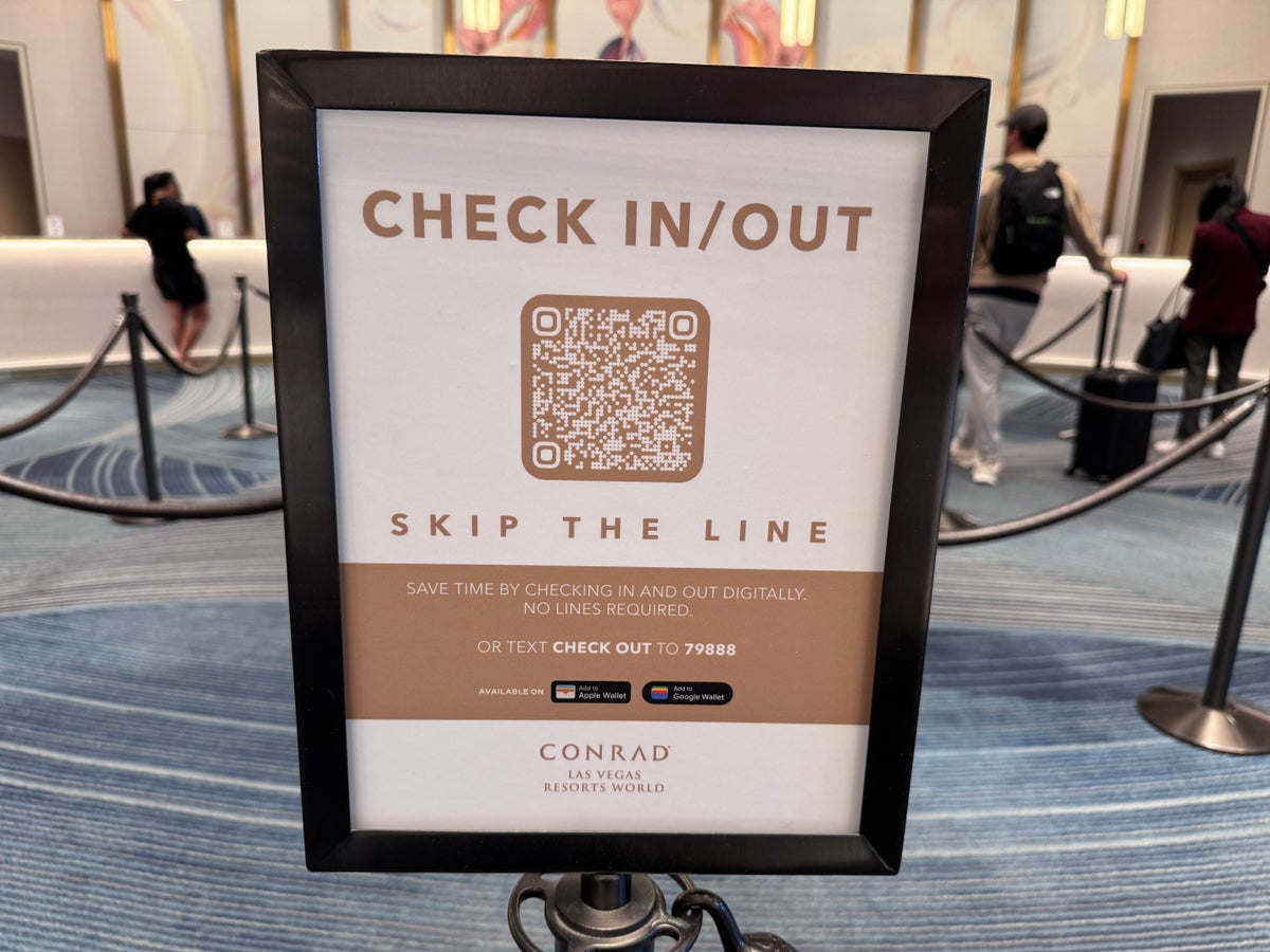 Conrad Las Vegas check in QR code skip the line sign