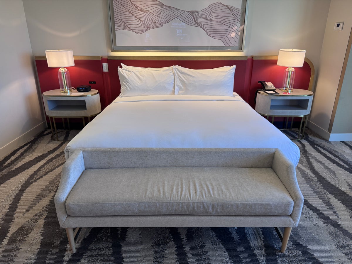 Conrad Las Vegas king room bed headboard straight on view