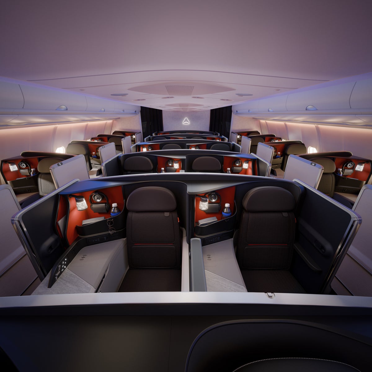 Delta One Suites A330 cabin view looking aft