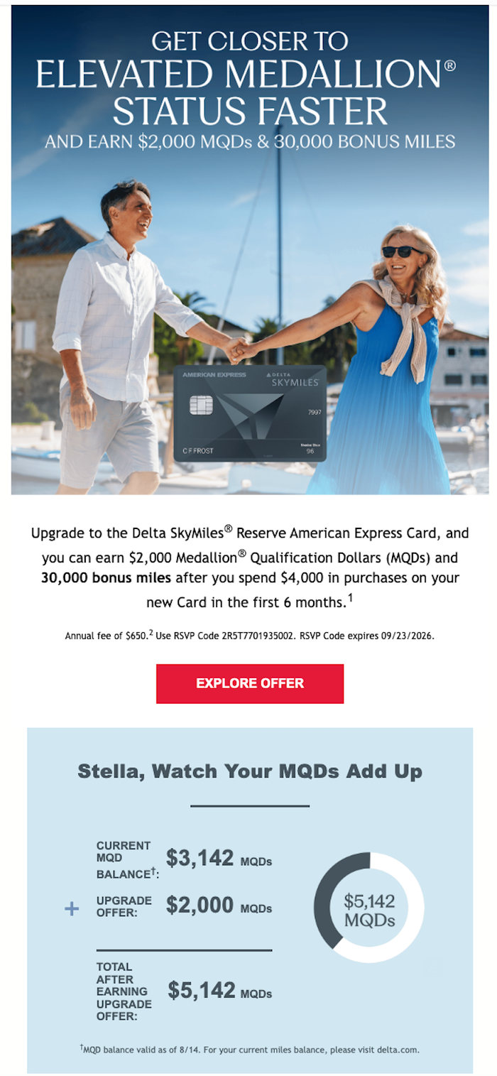 Delta Reserve Amex MQD offer Delta Reserve Amex MQD offer