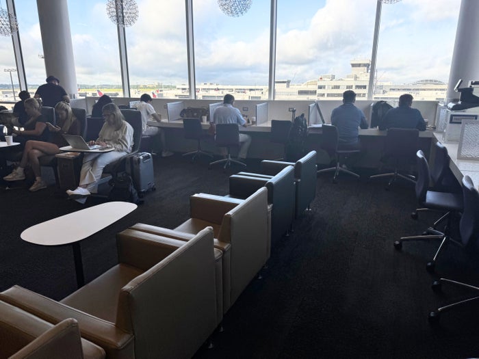 Delta Sky Club ATL Terminal B window desks Delta Sky Club ATL Terminal B window desks