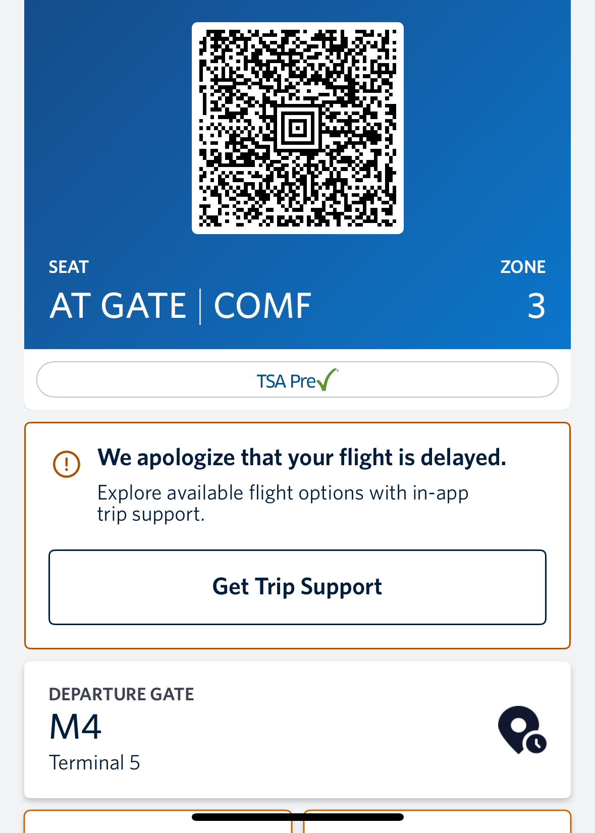 Delta standby boarding pass in app