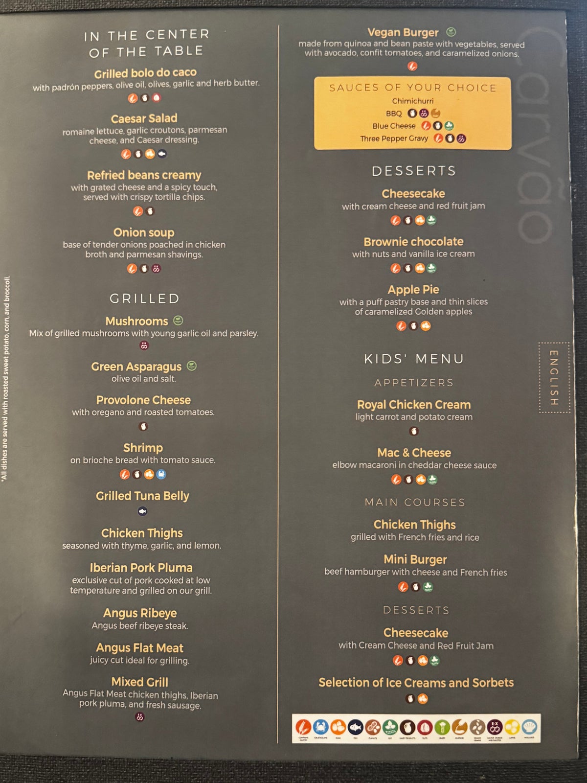 Dreams Madeira Hyatt All Inclusive Carvao Steakhouse menu