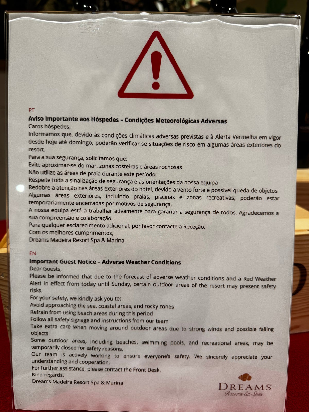 Dreams Madeira Hyatt All Inclusive weather impact