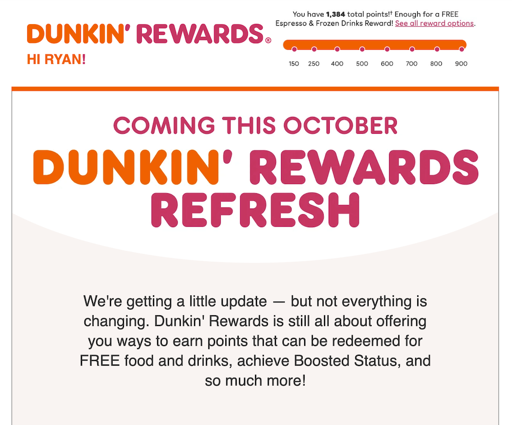 Dunkin Rewards refresh email 2025