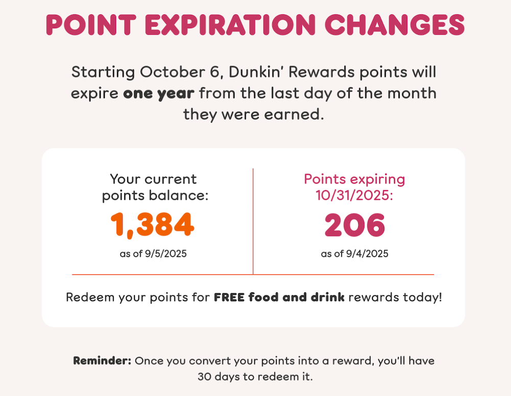 Dunkink Rewards point expiration changes