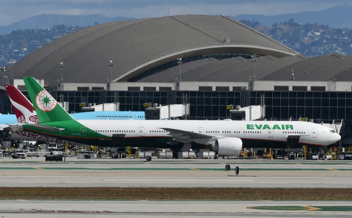 EVA Air 777 300ER docked TBIT LAX