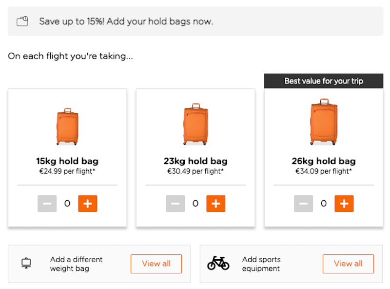 EasyJet bag fees BCN LIS BCN reservation