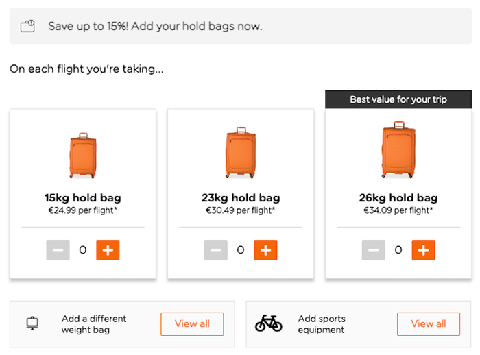 EasyJet bag fees BCN LIS BCN reservation