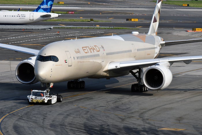 A closeup of the nose of a large airplane