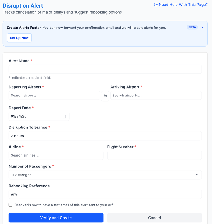 ExpertFlyer create disruption alert