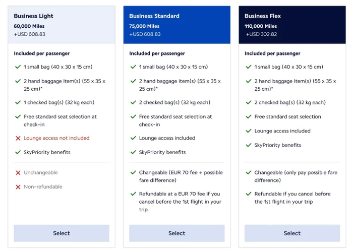 Flying Blue example unbundled