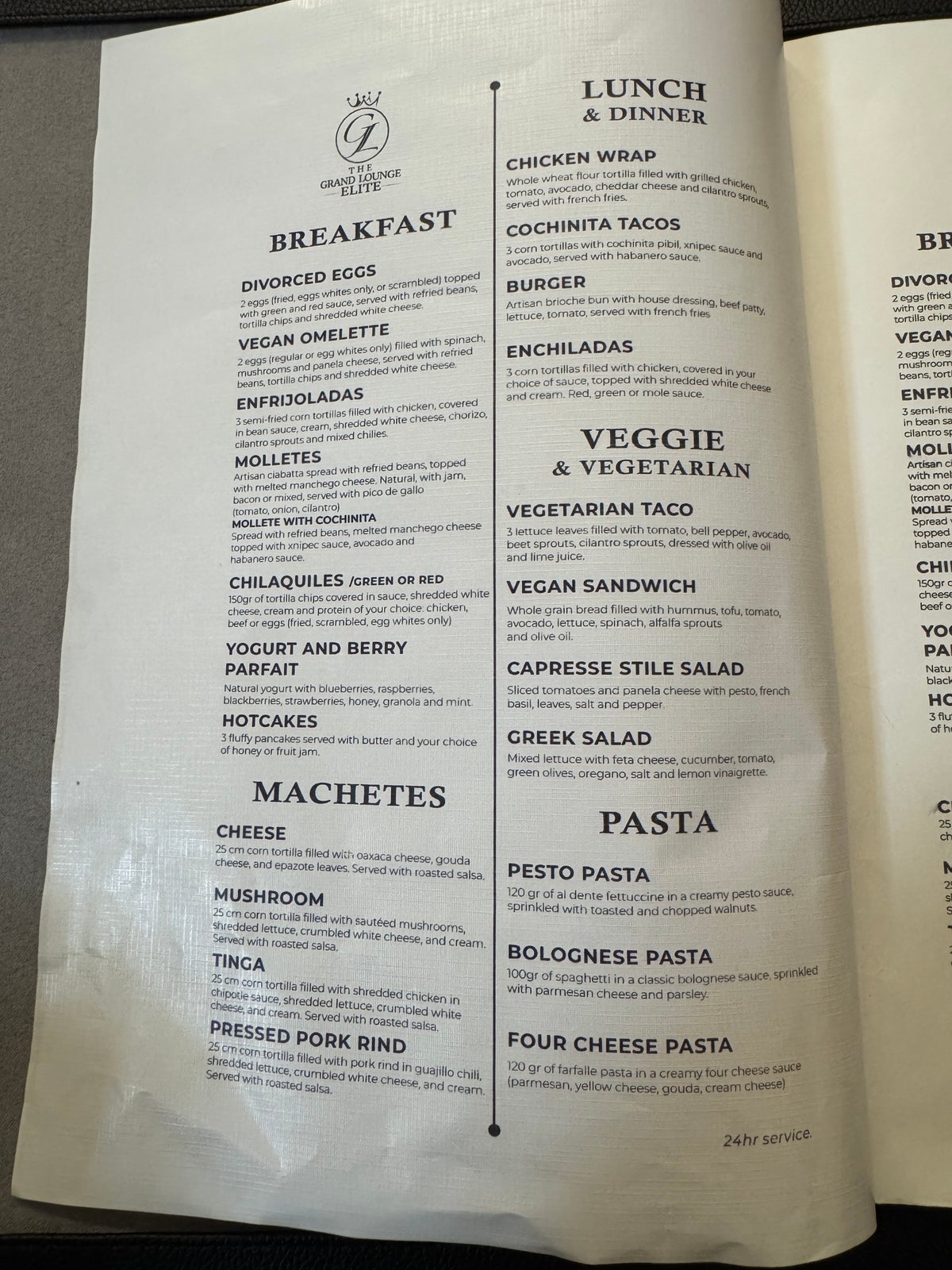 Grand Lounge Elite MEX menu