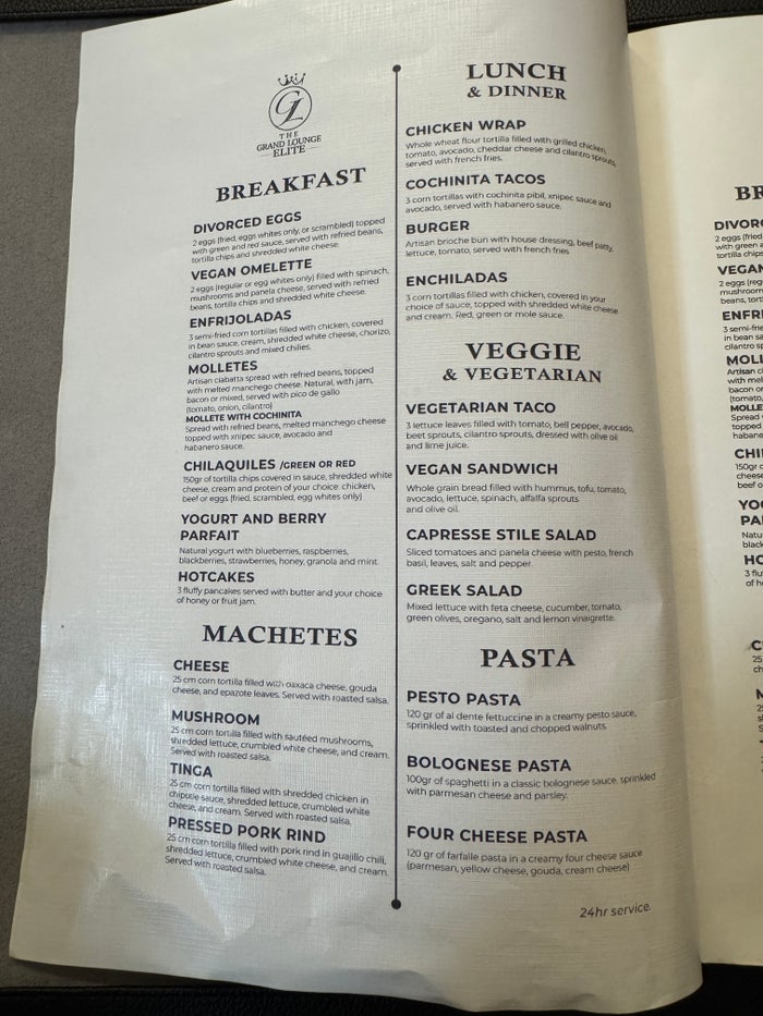 Grand Lounge Elite MEX menu Grand Lounge Elite MEX menu
