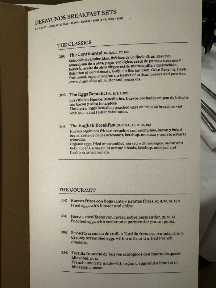 Hotel Ercilla de Bilbao Marriott Autograph Breakfast Menu 1 Hotel Ercilla de Bilbao Marriott Autograph Breakfast Menu 1