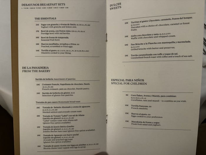 Hotel Ercilla de Bilbao Marriott Autograph Breakfast Menu 2