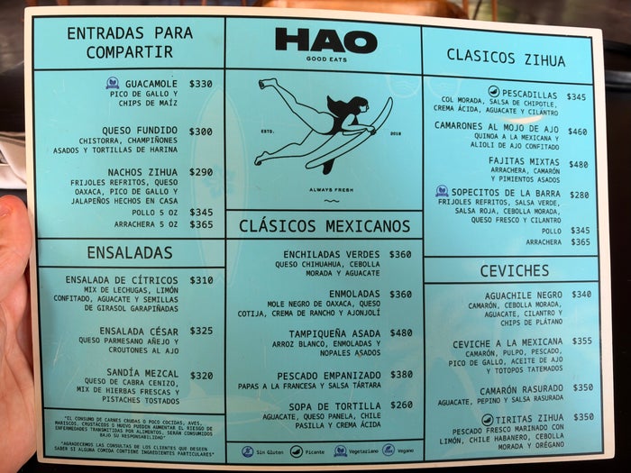 Hyatt Thompson Zihuatanejo Mexico Lunch Menu