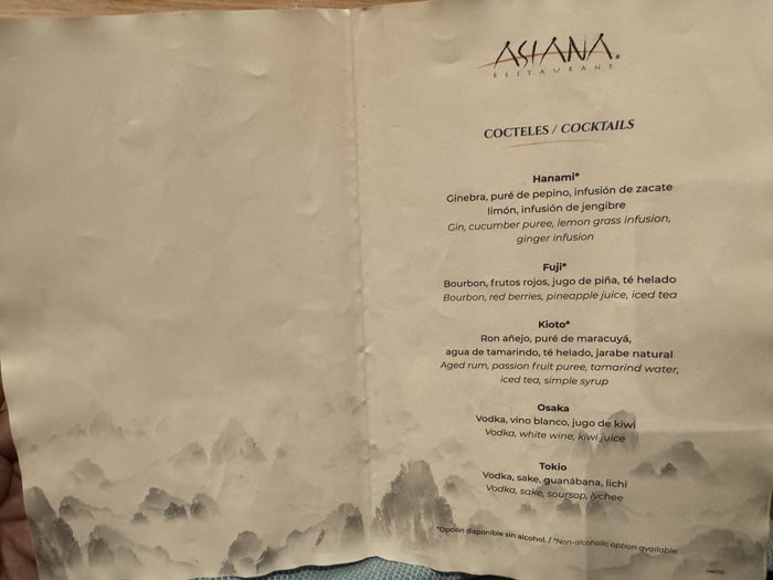 Hyatt Vivid Playa del Carmen Asiana Cocktail Menu