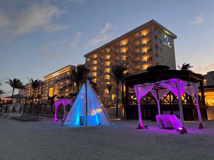 Hyatt Zilara Cancun Beach Cabanas Evening Lights Hyatt Zilara Cancun Beach Cabanas Evening Lights