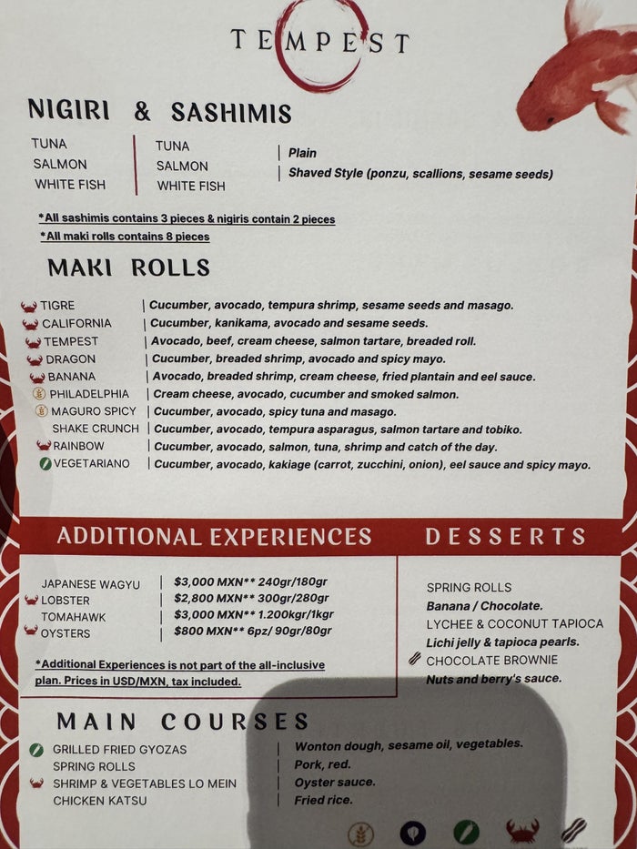 Hyatt Zilara Riviera Maya Tempest Menu