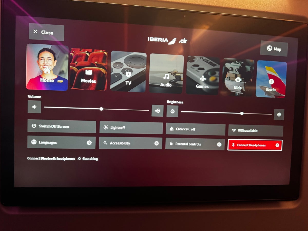 Iberia A321XLR MAD BOS connect headphones