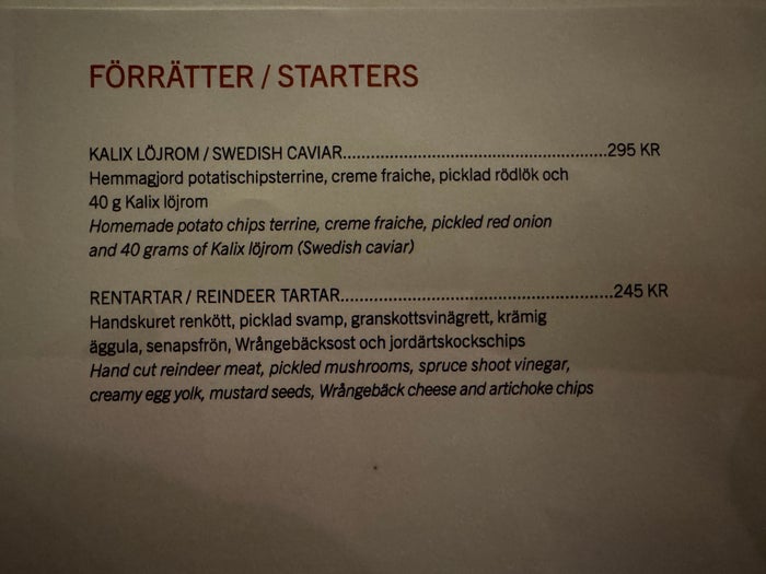 Ice Hotel Sweden Choice Ascend Restaurant starters