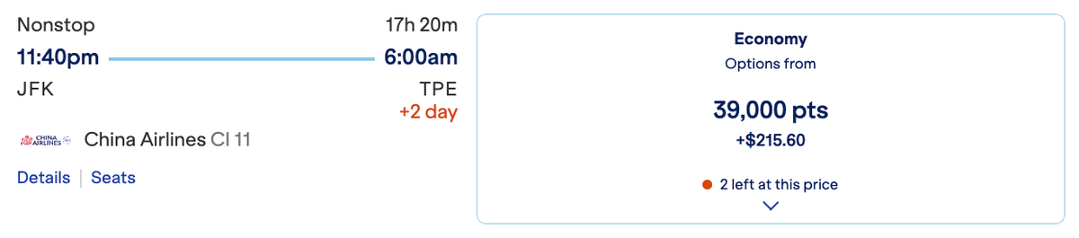 JetBlue redemption JFK TPE China Airlines