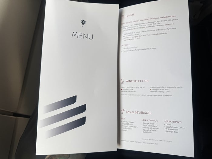 LATAM A320 Premium Economy Menu LATAM A320 Premium Economy Menu