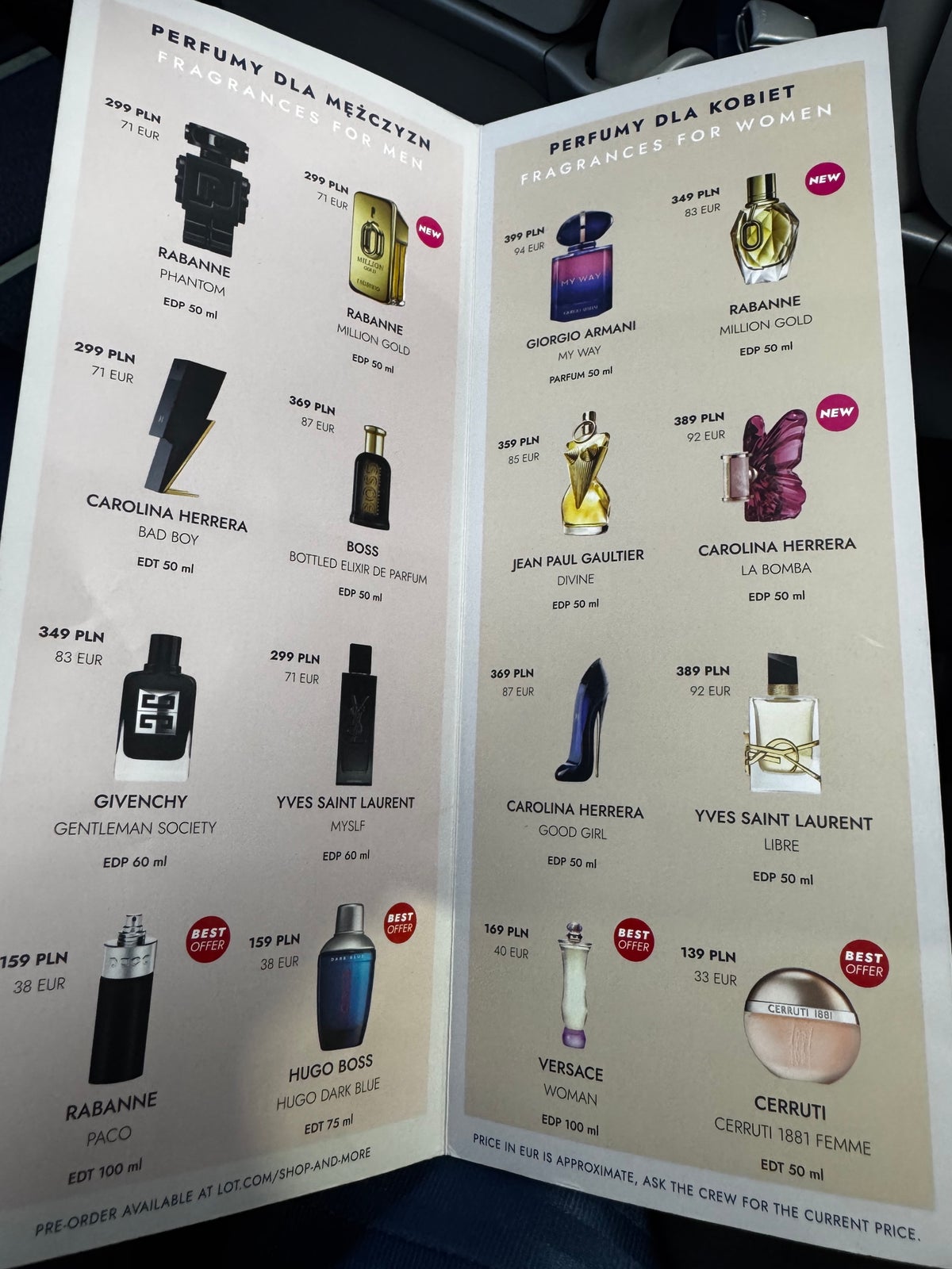 LOT Polish Boeing 737 MAX 8 duty free items