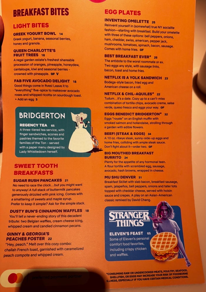 MGM Grand Las Vegas Netflix Bites breakfast menu MGM Grand Las Vegas Netflix Bites breakfast menu