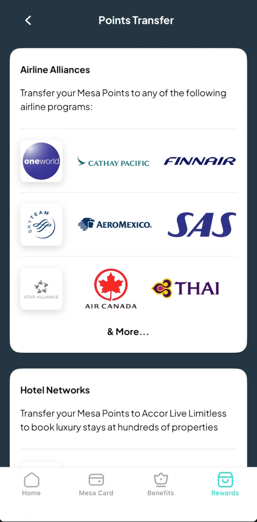 Mesa app airline partners