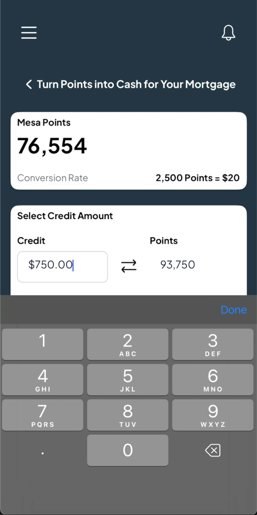 Mesa app points for mortgage