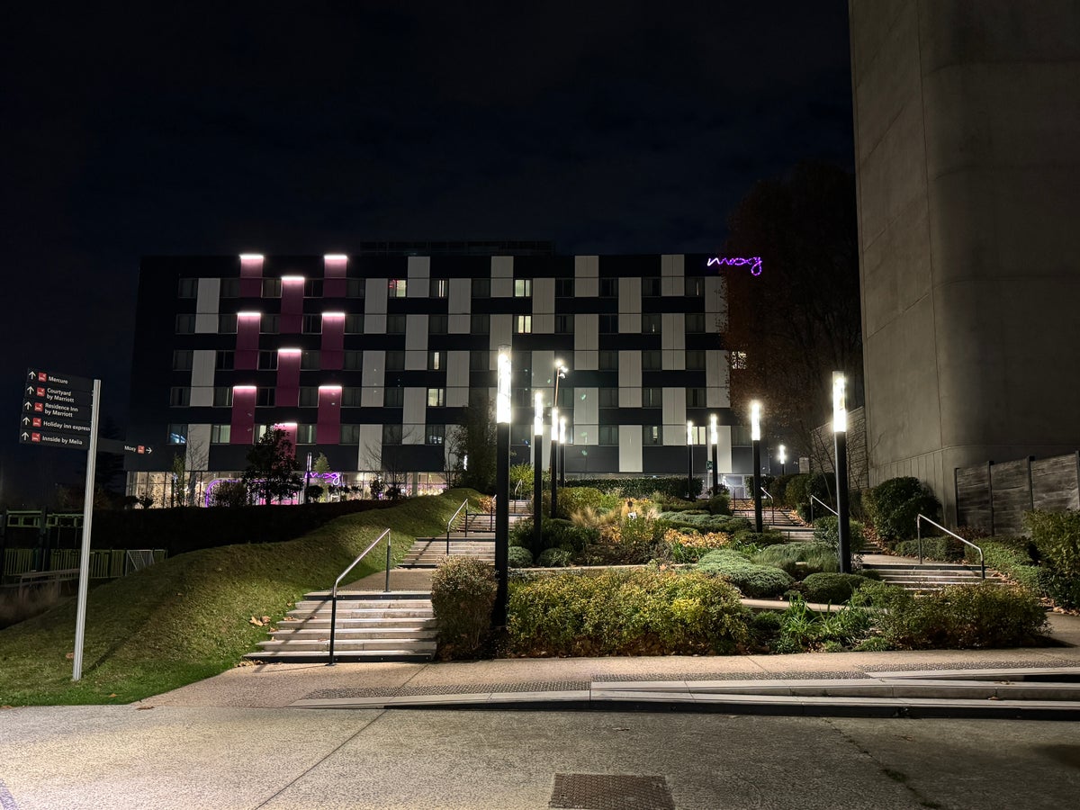 Moxy Paris Charles de Gaulle Airport exterior bottom of ramp Moxy Paris Charles de Gaulle Airport exterior bottom of ramp