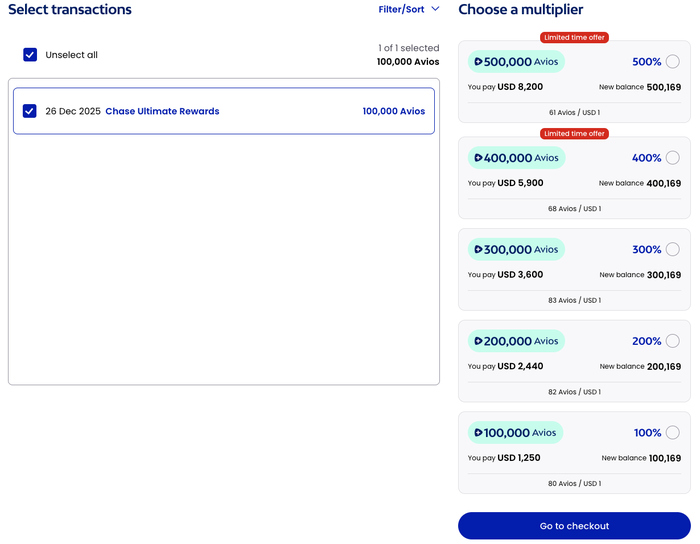 Multiply British Avios 100k options
