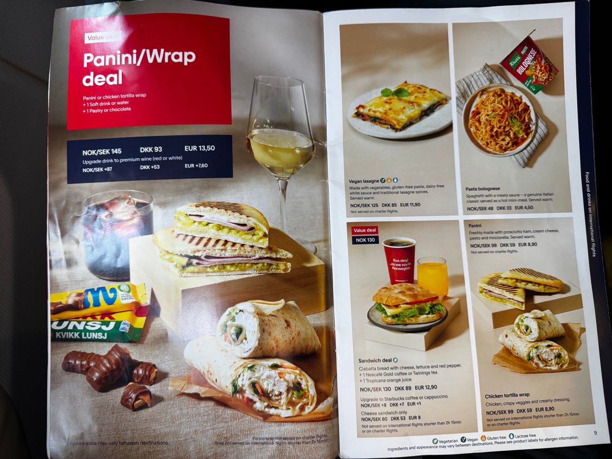 Norwegian inflight menu sandwiches
